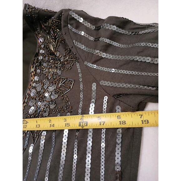 VNT Beaded Sequins Bolero Shrug Sz M Brown Sparkle Wedding Party Elegant Regency - Picture 13 of 16